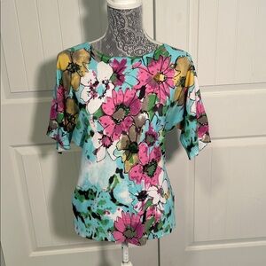 Joseph A Multicolor Floral Short Sleeve Sweater L